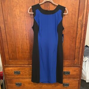 CHAPS professional black/blue slimming dress size 12- news anchor style!
